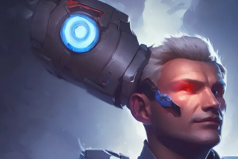 Image similar to amazing portrait of soldier : 7 6 from overwatch, league of legends splash art, deiv calviz, splash art, natural light, elegant, intricate, fantasy, atmospheric lighting, by greg rutkowski, league of legends splash art, hd wallpaper, ultra high details