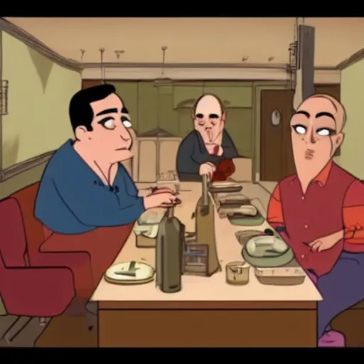 Image similar to a scene from the Sopranos in the animation style of Pixar