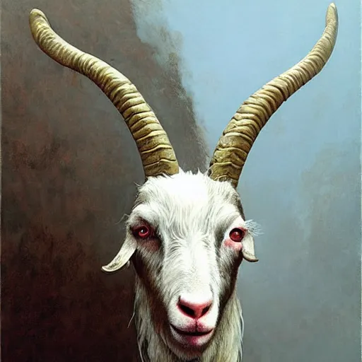 Image similar to vladimir putin, anthropomorphic goat transformation putin, putin hybrid, macabre, horror, by donato giancola and greg rutkowski and wayne barlow and zdzisław beksinski, digital art