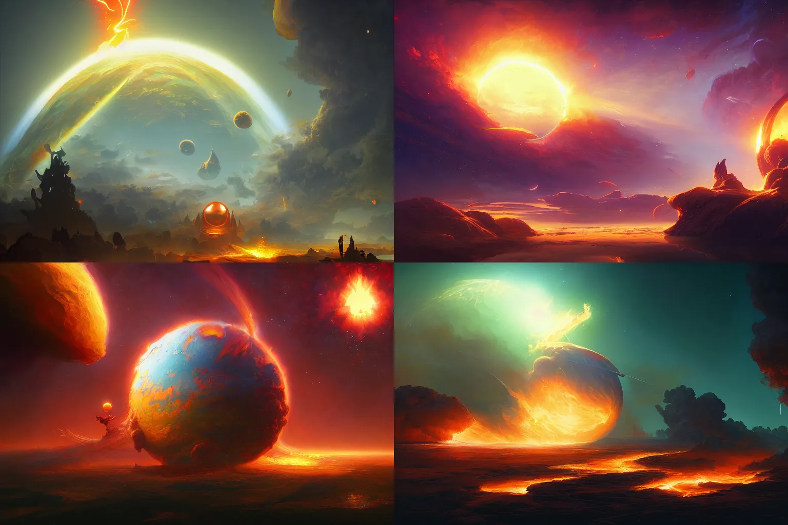 Prompt: fiery planet, view from space, lighting refraction, volumetric lighting, highly detailed, digital art, wlop, peter mohrbacher and greg rutkowski