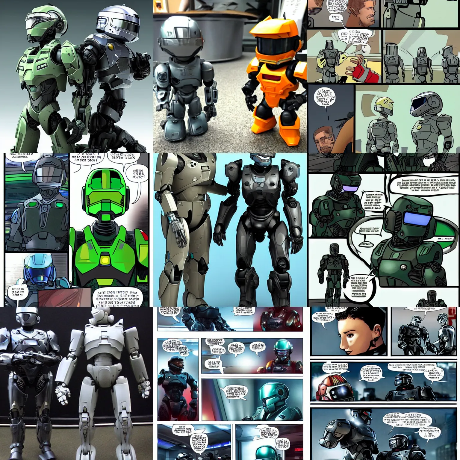 Prompt: Master Chief and Robocop, love at first sight