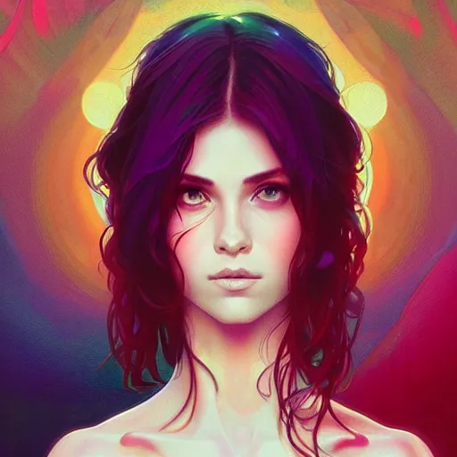 Image similar to beautiful, young woman, sad eyes, tears running down, vaporwave aesthetic, synthwave, colorful, psychedelic, digital painting, artstation, concept art, smooth, sharp focus, illustration, art by artgerm and greg rutkowski and alphonse mucha