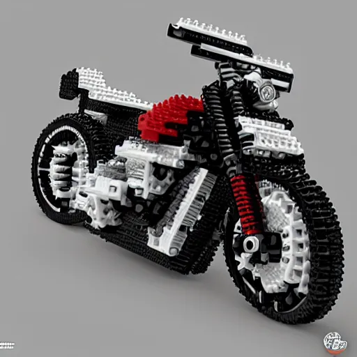 Image similar to motorcycle made entirely out of legos, global illumination, photorealistic