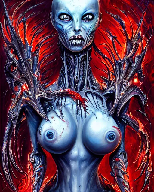 Image similar to charred bloody fleshmetal cyborg daemonhost lady psychedelic flamer of tzeentch, by antonio j. manzanedo, giger, alex grey, android jones, wayne barlowe, philippe druillet, raymond swanland, cyril rolando, josephine wall, harumi hironaka, cronenburg, trending on artstation