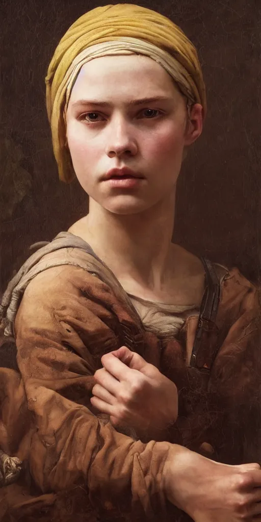 Prompt: the portrait of ( ( ( ( ( hunter schafer ) ) ) ) ) as a village peasant by roberto ferri, fantasy, beautiful, centered, intricate detail, girl, witcher, very detailed oil painting, masterpiece, 8 k