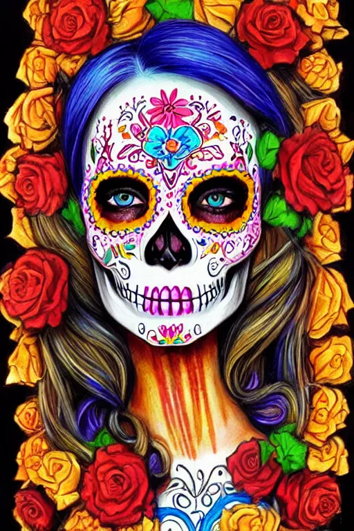 Illustration of a sugar skull day of the dead girl, | Stable Diffusion ...