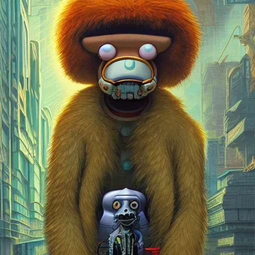 Image similar to cheburashka god futurama furry cyberpunk apocalyptic portrait by gaston bussierre and charles vess and james jean and erik jones and rhads, inspired by rick and morty, epic, funny, huge scale, beautiful fine face features, intricate high details, sharp, ultradetailed