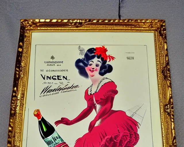 Prompt: vintage, melchizedek champagne bottle. cancan girl dancing, french, realistic, cheerful, belle epoque, absinthe robette