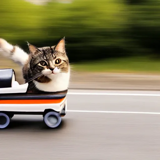 Image similar to photo of a cat driving a tiny car at very high speed, motion blur