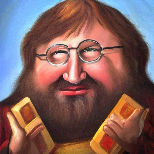 Prompt: gabe newell as god, old oil painting