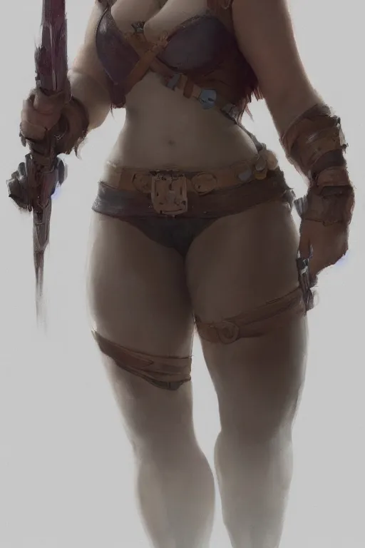 Prompt: a full body portrait of a beautiful chonky young female warrior as drawn by eric anthony johnson ericanthonyj artstation artgerm greg rutkowski and magali villeneuve 8 k subsurface scattering, soft light