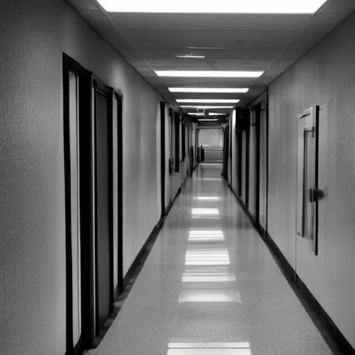 Image similar to hospital hallway, blurry shadow man