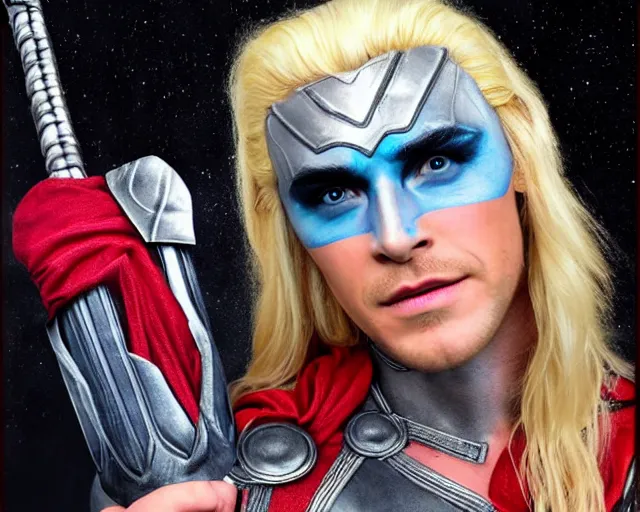 Image similar to chris hemsworth as thor with drag queen makeup, digital art, amazing detail