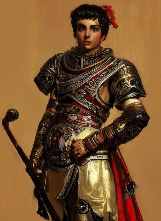 Image similar to portrait of an ancient roman character in incredible rich ornate armor, by ilya kuvshinov, by thomas lawrence, by bayard wu, trending on artstation, masterpiece