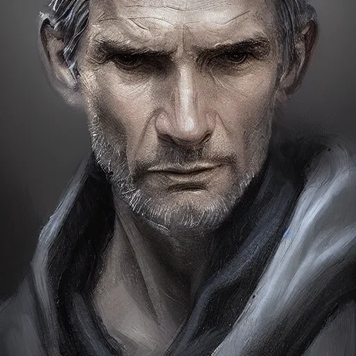 Image similar to portrait of a man by greg rutkowski, old jedi master, he looks like sam witwer, very short hair, wearing gray jedi robes, star wars expanded universe, he is about 6 0 years old, highly detailed portrait, digital painting, artstation, concept art, smooth, sharp foccus ilustration, artstation hq