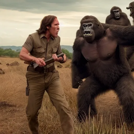 Image similar to a still of from the movie kong : skull island crossover with the movie no country for old men and the movie boys don't cry