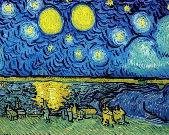 Image similar to the moon landing by vincent van gogh