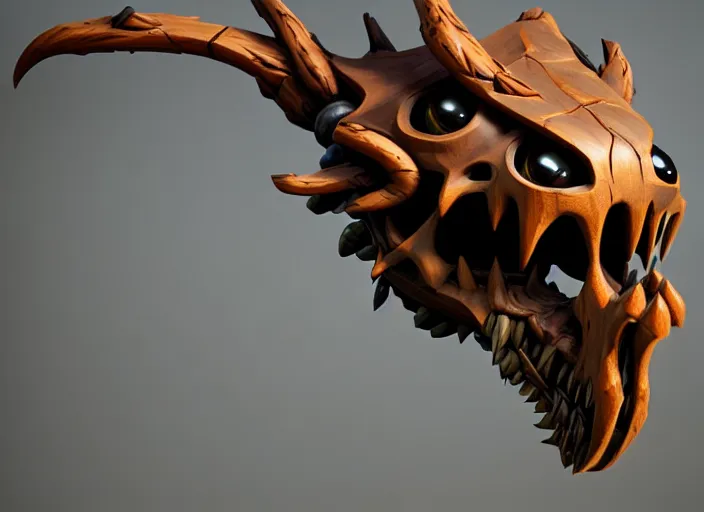 Image similar to brown wooden festeroot dragonskull treant head, stylized stl, 3 d render, activision blizzard style, hearthstone style, darksiders art style, greg rutkowski style