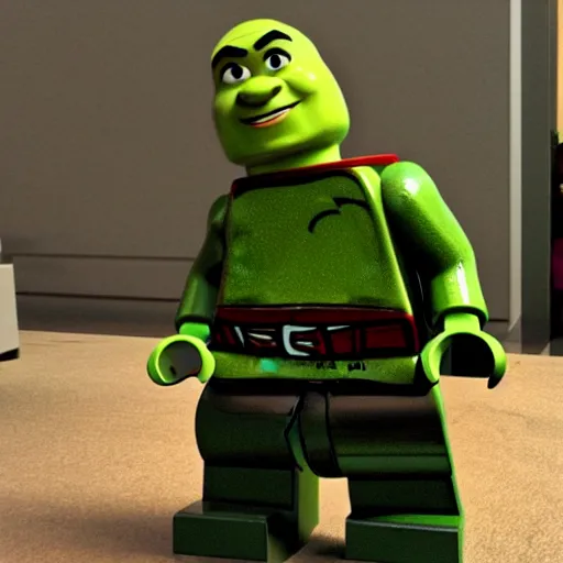 Image similar to shrek as a lego minifigure