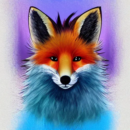 Image similar to cute fluffy fox with rabbit ears and long colorful flowing fur with mohawk hairstyle hybrid animal detailed painting 4 k