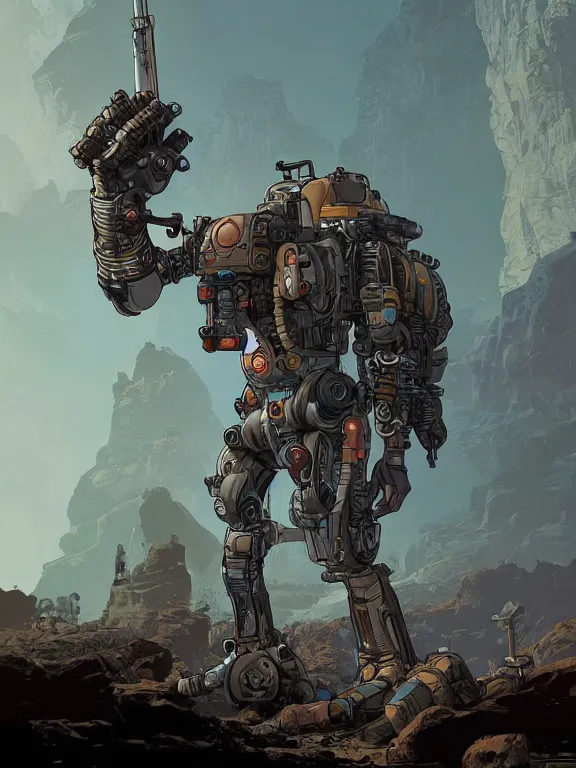 Image similar to solarpunk digital illustration pathfinder robot from apex legends, portrait by james gurney and laurie greasley, slim, concept art, cinematic composition, hyper realism, photorealistic, dramatic lighting, highly detailed,