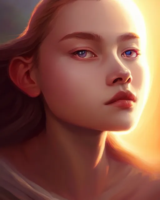 Image similar to beautiful purity goddess portrait by sylvain sarrailh, billy king, hirokazu yokohara, plate armor, artstation, radiant halo of light, photorealism