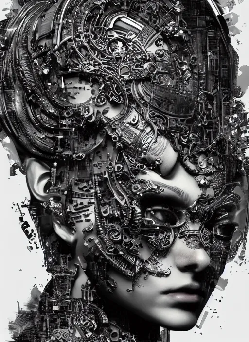 Image similar to portrait of an android goddess, intricate, very detailed, science-fiction, trending on artstation, Nekro, Russ Mills, Taiyo Matsumoto，8k