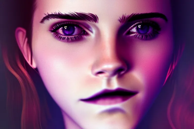 Image similar to surreal Portrait of Emma Watson in dmt chromatic surreal sparkling liquid enviroment , elegant, highly detailed, smooth, photoreal, sharp focus, illustration, beautiful, geometric, dmt trending on artstation, cinematic, artwork by WLOP