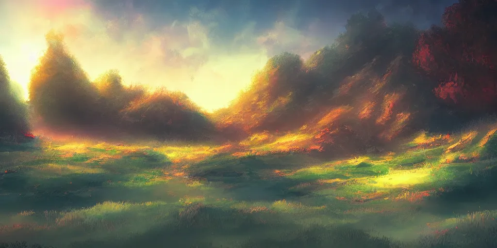 Prompt: professional digital art of lofi landscape, digital art, beautiful composition, trending on artstation and deviantart, masterpiece