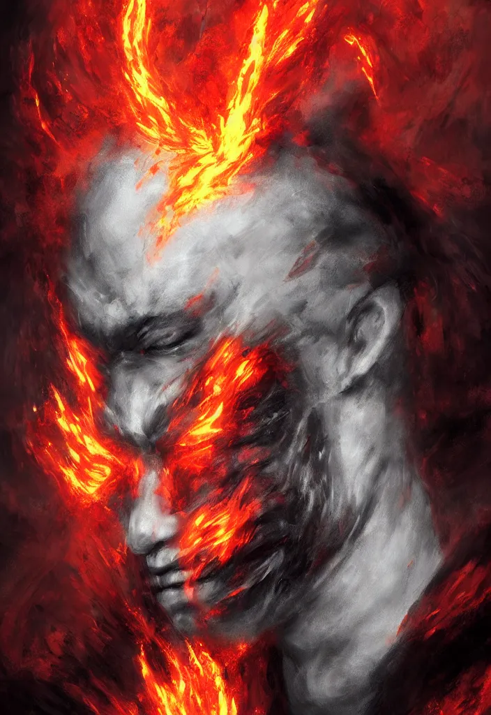 Image similar to a portrait of sandman as a demon in a fiery hell, eerie, dark, magical, fantasy, trending on artstation, digital art.