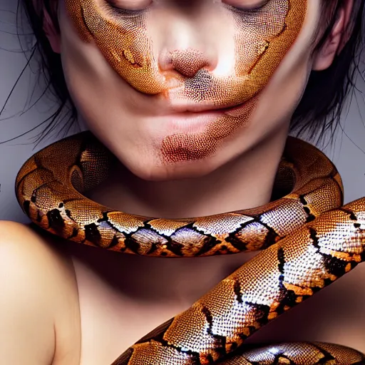 Prompt: girl, full body, photography, 4k, highly detailed, woman shedding skin like a snake stylised