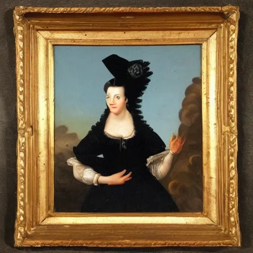 Image similar to 18th century painting of a woman doing the duckface pose