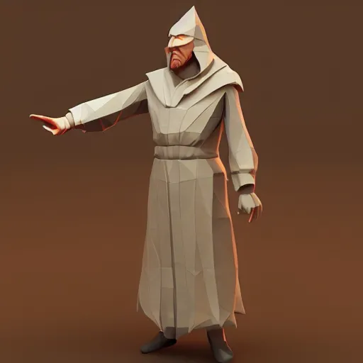 Image similar to Low poly 3D model of a wizard, Unreal Engine, Blender, 4K, shaders