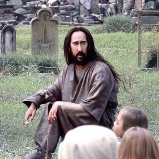 Image similar to nick cage playing nick cage playing jesus