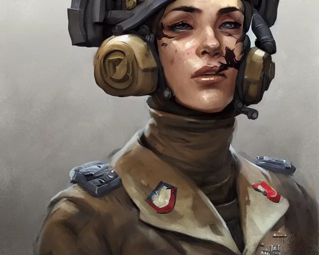 Image similar to portrait of a buff female ww ii soldier in team fortress 2 style, epic, tragic, dark fantasy art, fantasy, pretty, hd shot, digital portrait, beautiful, artstation, comic style, by artgerm, guy denning, jakub rozalski, magali villeneuve and charlie bowater