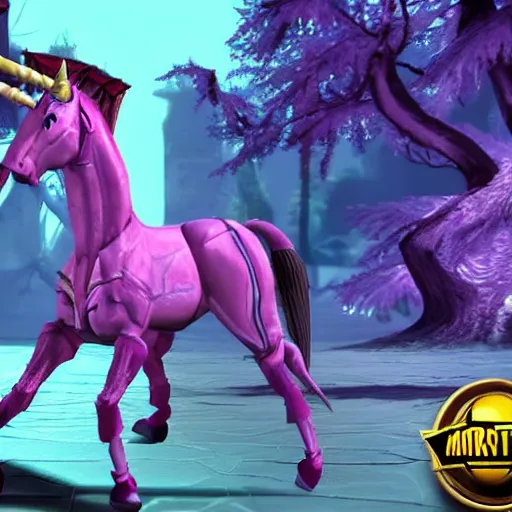 Image similar to screenshot from original mortal kombat game, barbie vs unicorn