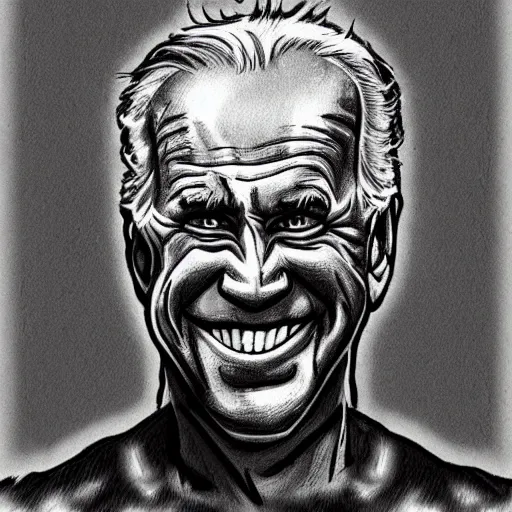 Image similar to grunge, aggressive sketch, messy lines, dark strokes, drawing of demonic joe biden as a caricature in the style of Jacob Shaw,creepy, surreal, trending on artstation