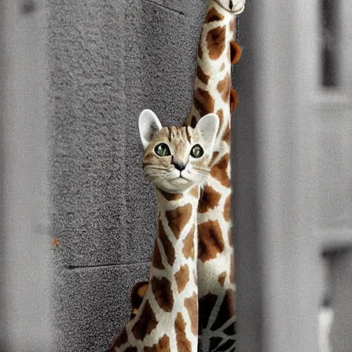 Prompt: cat giraffe hybrid, rare photograph