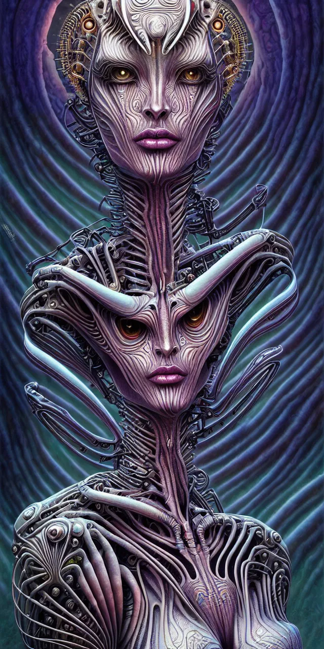 Prompt: beautiful alien machine goddess by android jones alex grey m. c. escher h. r. giger android jones alex grey mark cooper alien beauty alien cyborg machine goddess beauty alien machine deity alex grey android jones hr giger artgerm artstation award winning photorealistic detailed hypervivid intense fantasy concept art by greg rutkowski