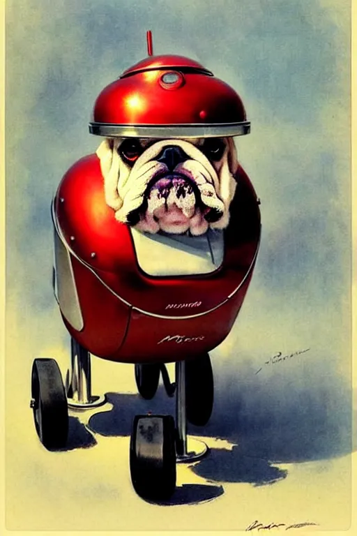 Prompt: ( ( ( ( ( 1 9 5 0 s retro future android robot bulldog wagon. muted colors., ) ) ) ) ) by jean - baptiste monge,!!!!!!!!!!!!!!!!!!!!!!!!! chrome red