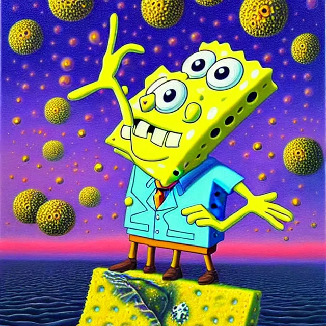 Prompt: an oil on canvas portrait of spongebob squarepants, surrealism, surrealist, cosmic horror, rob gonsalves, high detail