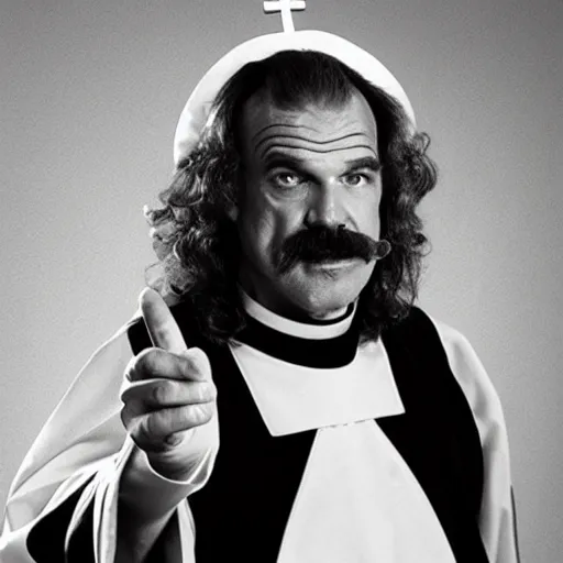 Image similar to jake the snake roberts as catholic priest