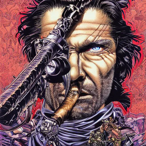 Image similar to portrait of crazy snake plissken, symmetrical, by yoichi hatakenaka, masamune shirow, josan gonzales and dan mumford, ayami kojima, takato yamamoto, barclay shaw, karol bak, yukito kishiro