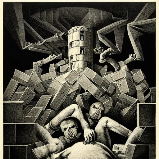 Image similar to lithography on paper secret layer dungeon conceptual figurative post - morden monumental dynamic portrait by goya and escher and hogarth, illusion surreal art, highly conceptual figurative art, intricate detailed illustration, controversial poster art, polish poster art, geometrical drawings, no blur