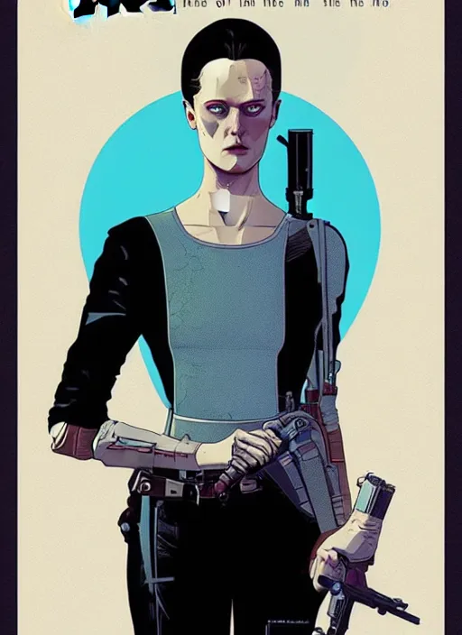 Image similar to a portrait of Evan Rachel Wood as Dolores, in the show Westworld, poster artwork by Michael Whelan and Tomer Hanuka, clean