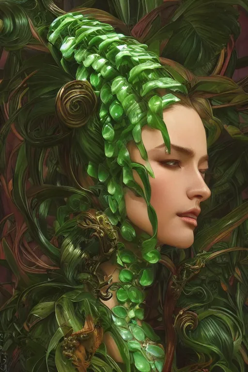 Prompt: ultra realistic illustration, cinema 4 d art, banana plants drawing, jade background, elegant, highly detailed, digital painting, concept art, intricate, swirl, smooth, sharp focus, illustration, art by artgerm and greg rutkowski and alphonse mucha