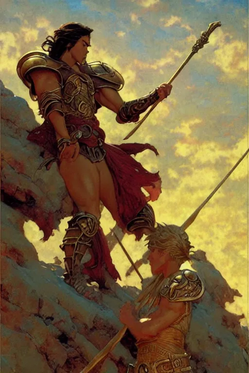 Image similar to tales of earthsea, attractive muscular male with armor, character design, painting by gaston bussiere, craig mullins, j. c. leyendecker, tom of finland