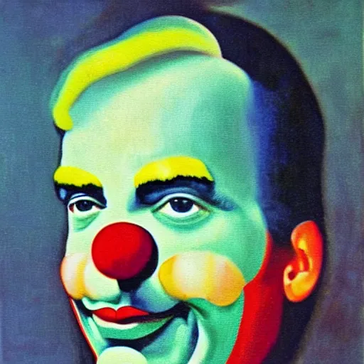 Prompt: communist clown portrait, soviet propaganda style painting, vivid colors