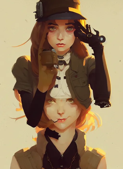 Prompt: portrait of cute girl, steampunk by atey ghailan, by greg rutkowski, by greg tocchini, by james gilleard, by joe gb fenton, by in gb kaethe butcher, dynamic lighting, gradient light yellow, brown, blonde cream and white color in scheme, grunge aesthetic