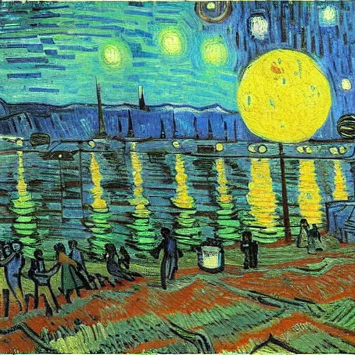 Image similar to a painting of a martian colony by vincent van gogh, featured on pixiv, futurism, sci - fi, post - impressionism, impressionism, painterly, detailed painting